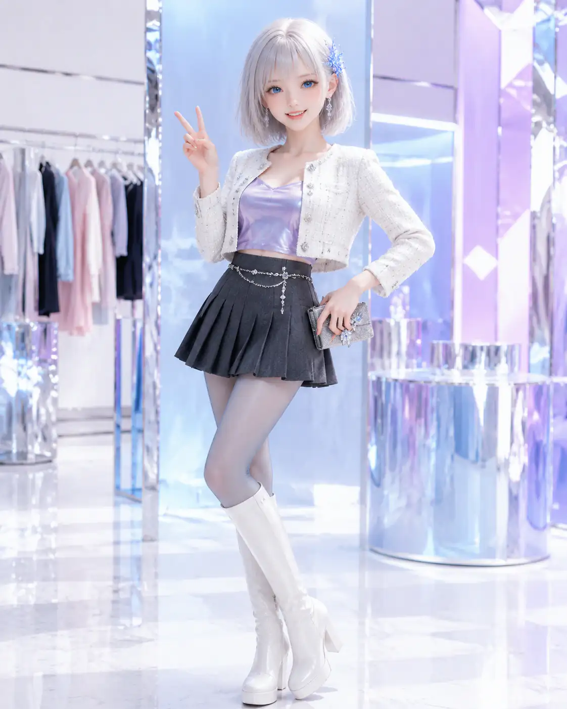 明るいファッションスタジオで華やかなギャルコーデを着て笑顔でポーズするLAPIS