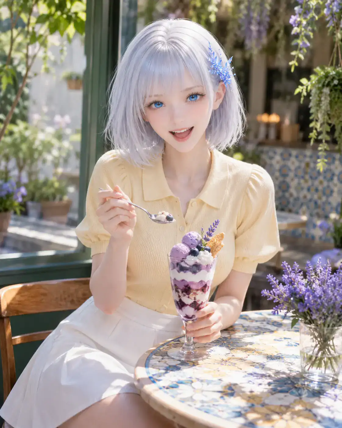 花に囲まれたカフェで季節のパフェを紹介するLAPIS