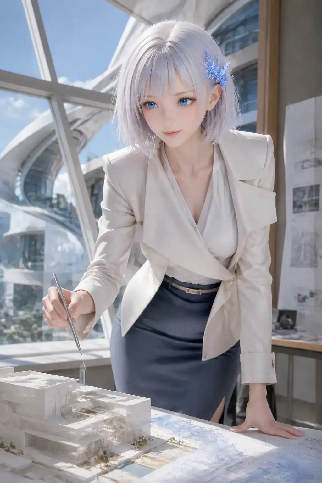 洗練された建築家の装いで模型を囲み対話するLAPIS