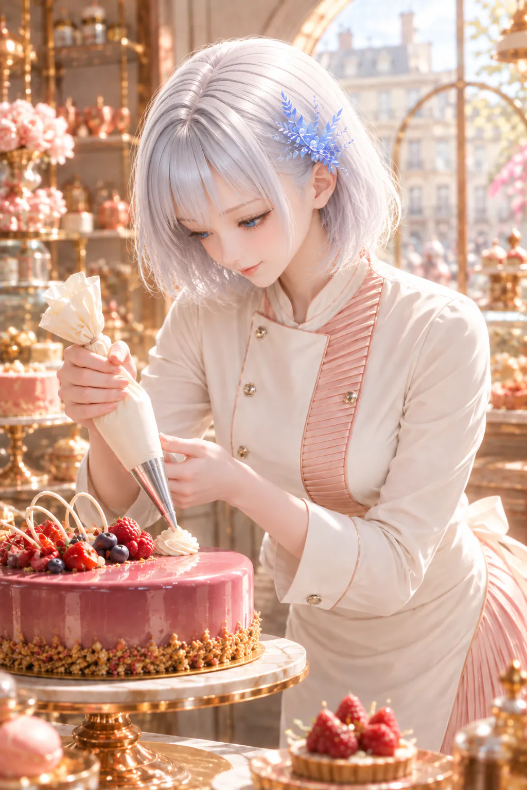 陽光のパティスリーでミラーグレーズケーキを仕上げるLAPIS