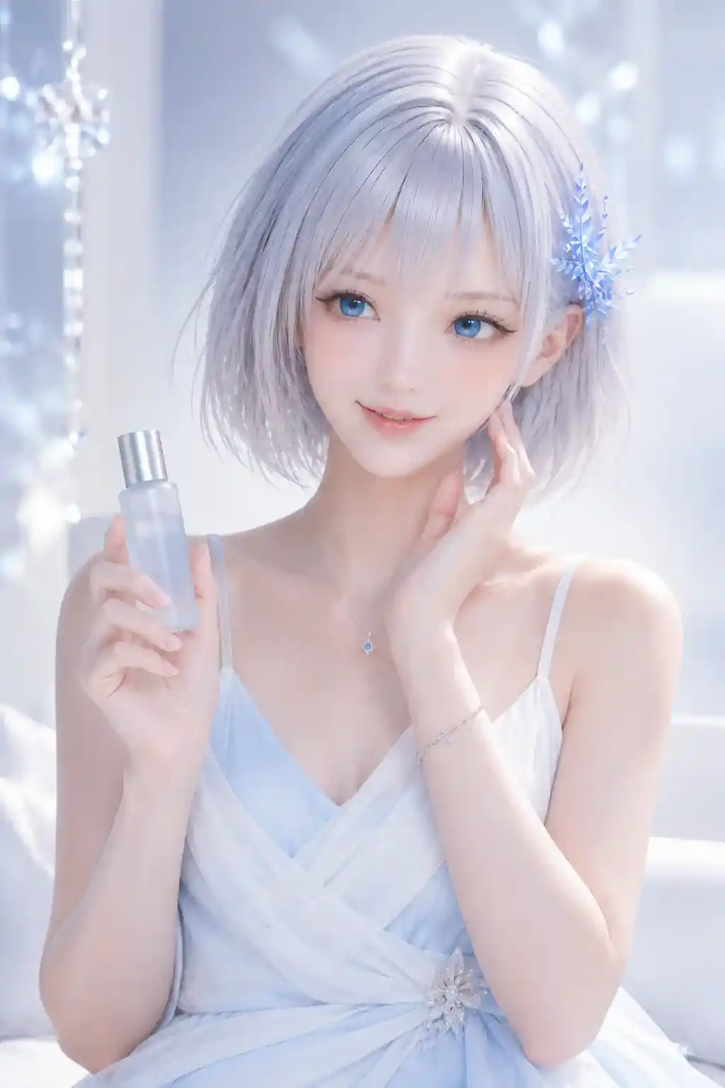 明るいビューティースタジオで美容セラムの使用感を紹介するLAPIS