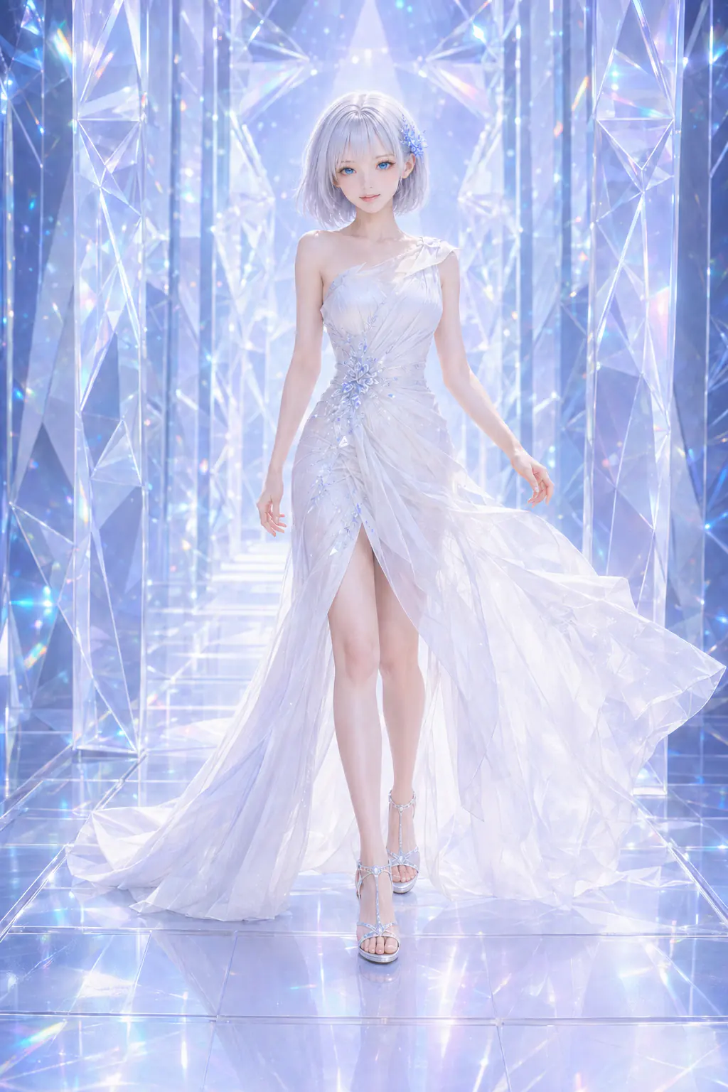クリスタルのランウェイを白銀のクチュールドレスで歩くLAPIS