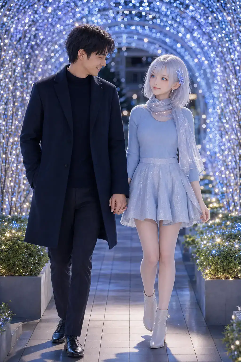 アイスブルーの大人のギャル服で東京のイルミネーションを楽しむLAPIS