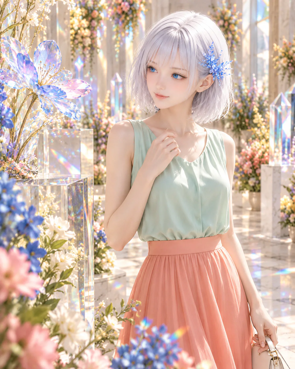 花と光の展示を楽しむLAPIS