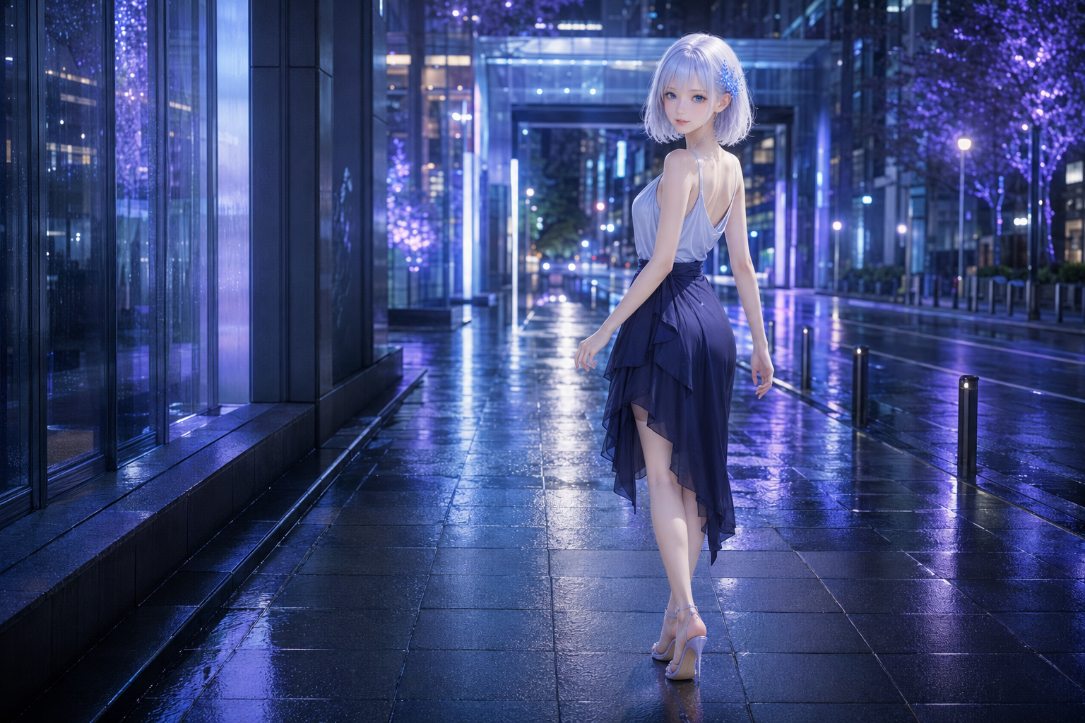 深夜のネオンを背に歩くLAPIS