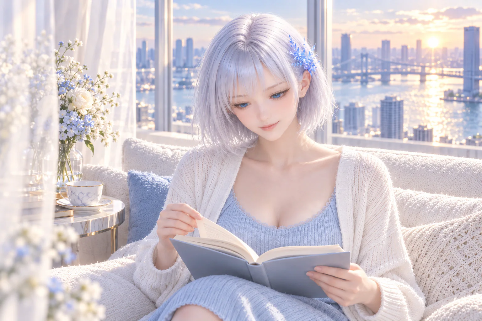 朝の光が入る自宅のソファで読書を楽しむLAPIS