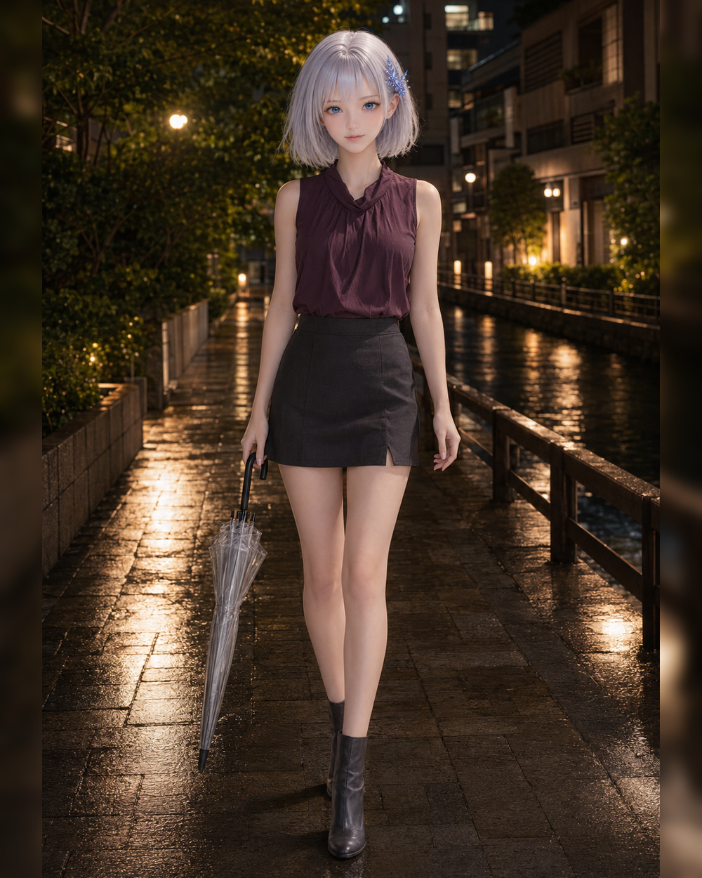 雨上がりの運河沿いを歩くLAPIS