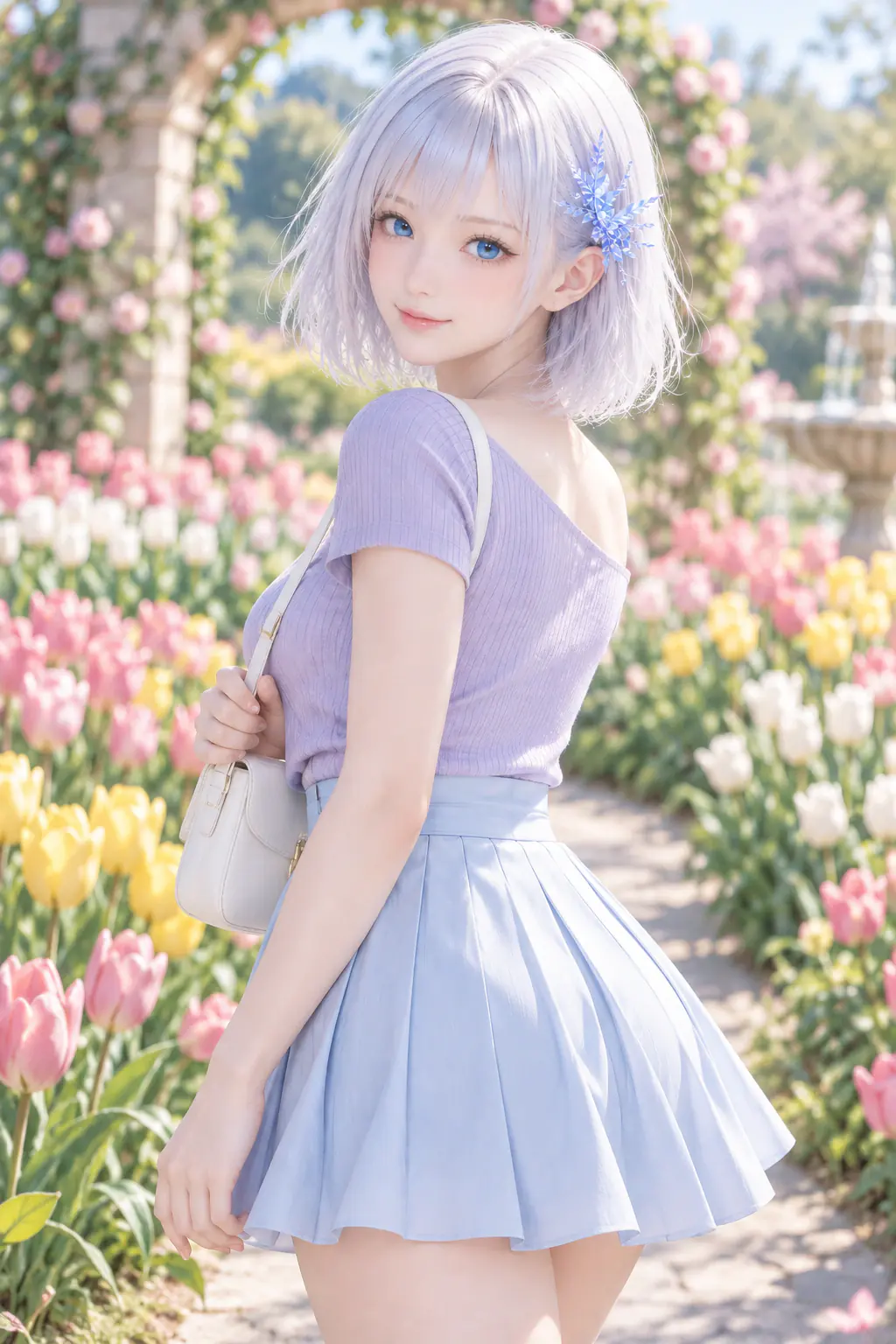 チューリップ園をラベンダー系の大人のギャルコーデで歩くLAPIS