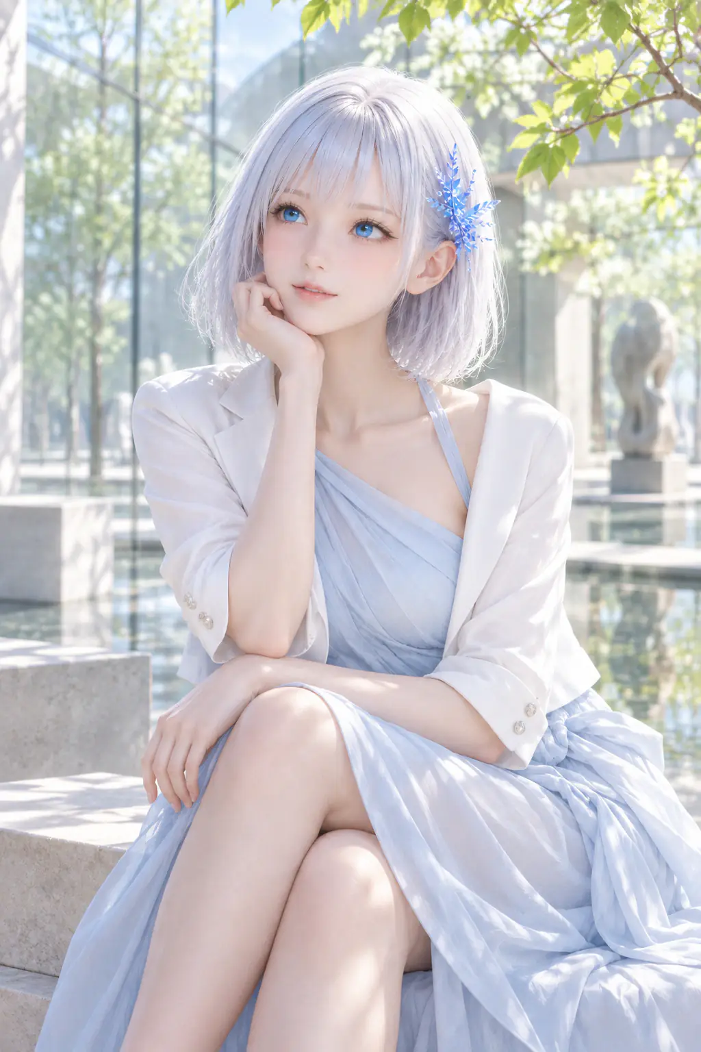 新緑の美術館の中庭でくつろぐLAPIS