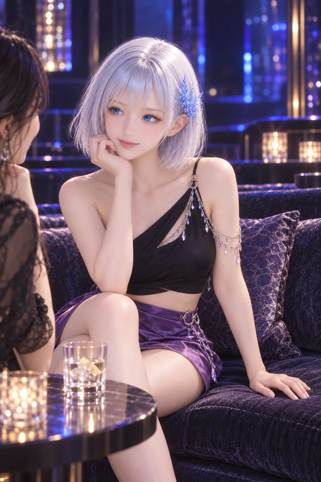 ナイトクラブのソファで女性の友人との会話を楽しむLAPIS