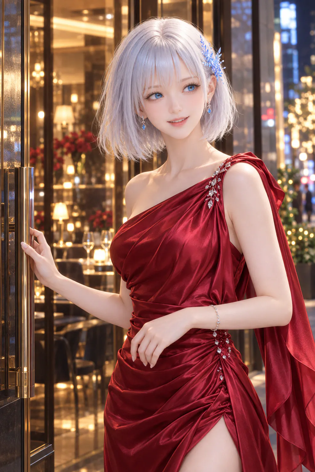 ルビーレッドのドレスで仕事前の六本木のレストランへ向かうLAPIS